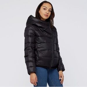 Nike Black Asymmetrical Down Fill Hooded Puffer Full Zip Jacket Women’s X-Small